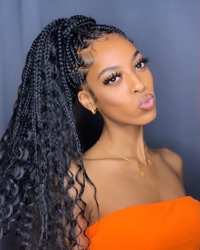 Beautiful small box braids with braiding curly hair extensions 